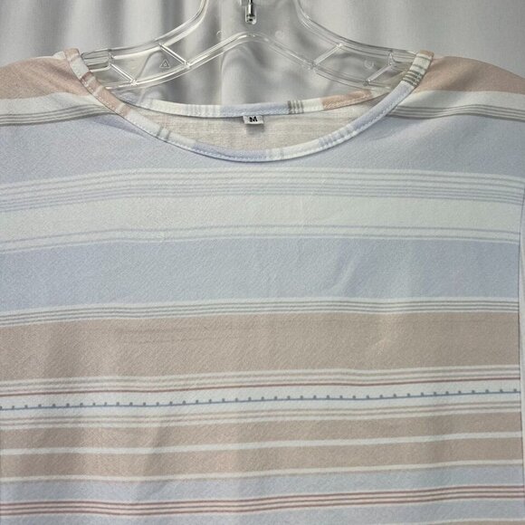 Womens Multicolor Striped Short Sleeve Round Neck Short A-Line Dress Size Medium - Picture 4 of 9